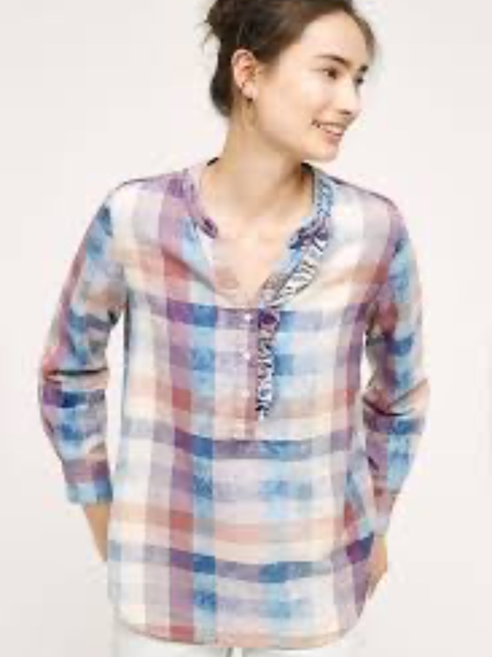 Anthropologie Isabella Sinclair Plaid Colorful Long‎ Sleeve Shirt Size Small